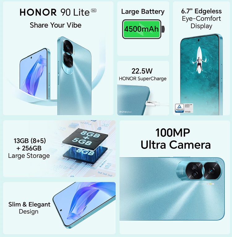 Honor 90 Lite 8Gb/256Gb Midnight Black (Чёрный)