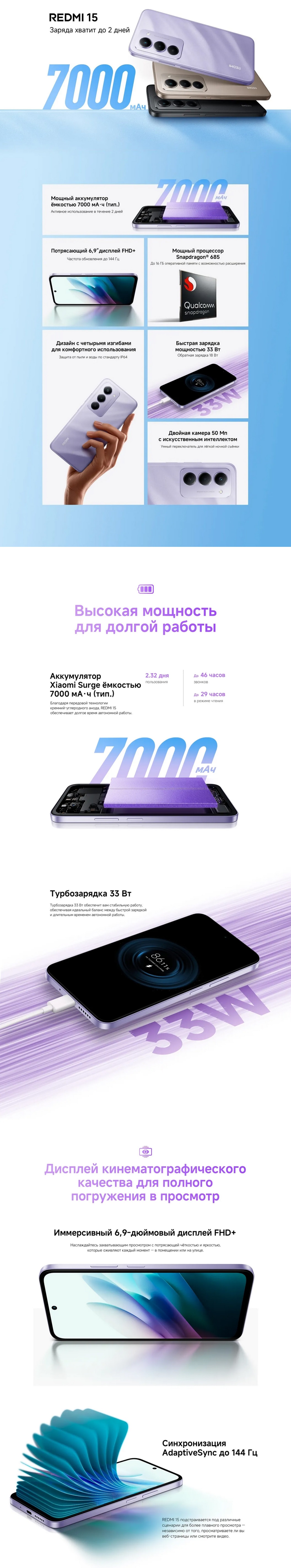 Xiaomi Redmi 15 (NFC) 8Gb/256Gb Midnight Black (Чёрный)